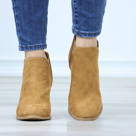 Block High Heeled Ankle Boots Brown Synthetic Suede Chelsea Cone - Picture 8 of 12